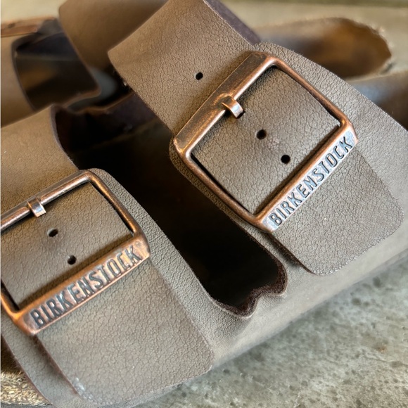 Birkenstock Arizona Birko Flor Dark Brown Size 10 Women’s Double Strap Leather - Picture 8 of 12